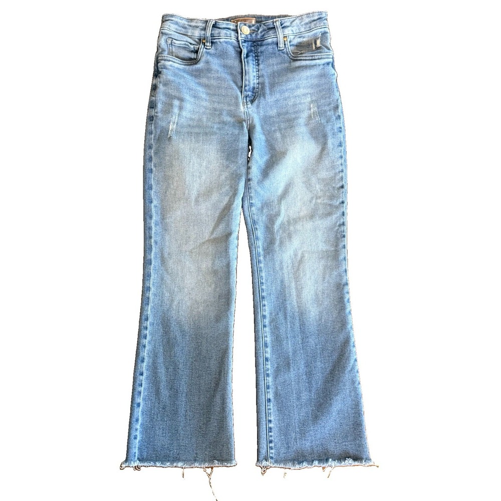 KUT From The Kloth Kelsey Fab Ab Ankle Flare Jeans Size 4 Raw Hem Blue